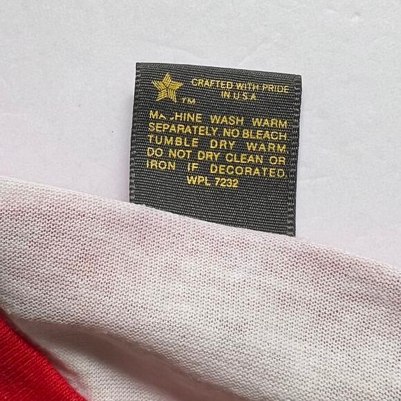 True Vintage 80s Jerzees Dam Covered Bridge Run Motorcycle Race Ringer T Shirt M - Picture 4 of 11